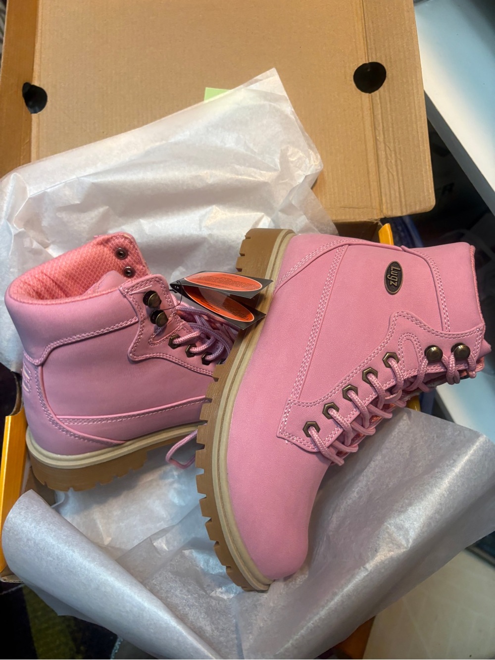 Lugz Pink Women's Lace-Up Ankle Boots with Lug Sole NIB W8